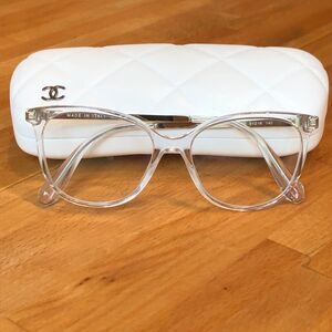 CHANEL Clear Glasses with White Case